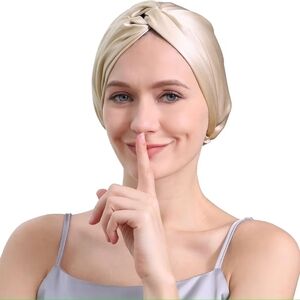 Silk Hair Bonnet in Champagne Gold Silk Sleep Cap For Hair Turban Headwrap